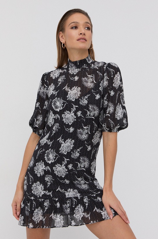 Šaty The Kooples kvetinový čierna FROB23153K
