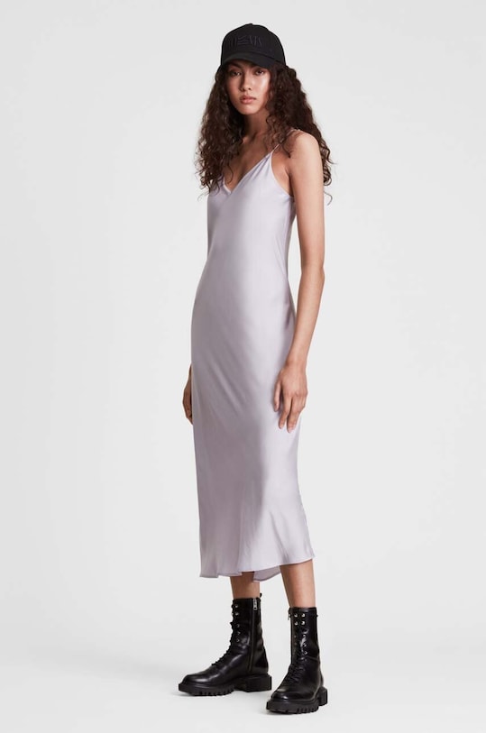 AllSaints sukienka i sweter HERA DRESS z elastanem fioletowy WD199S