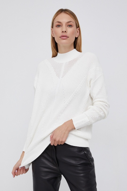 Bavlněný svetr Calvin Klein polorolák bílá K20K203337.4890