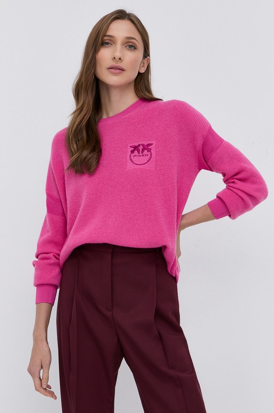Pinko Sweter wełniany aplikacja różowy 1G16AQ.Y79Q