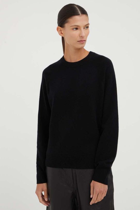 Samsoe Samsoe sweter kaszmirowy Boston okrągły czarny F15322154