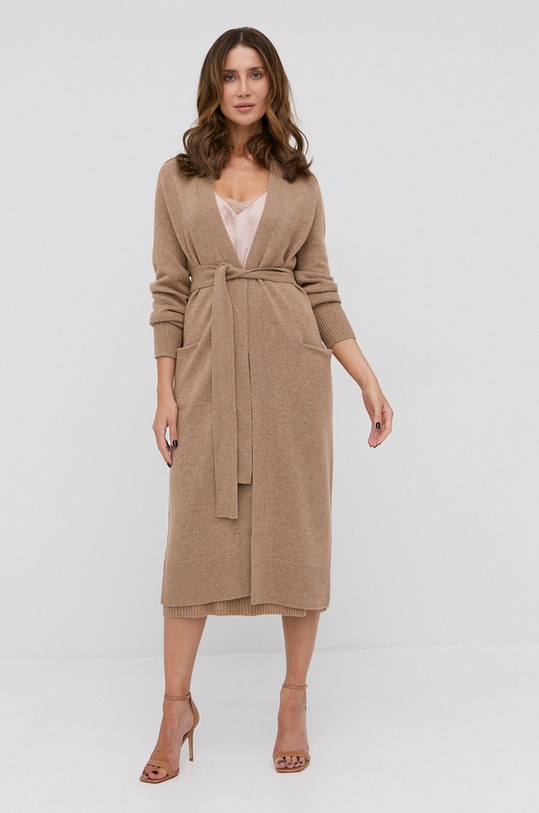 Шерстяной кардиган Boss тонкий коричневый 50461047