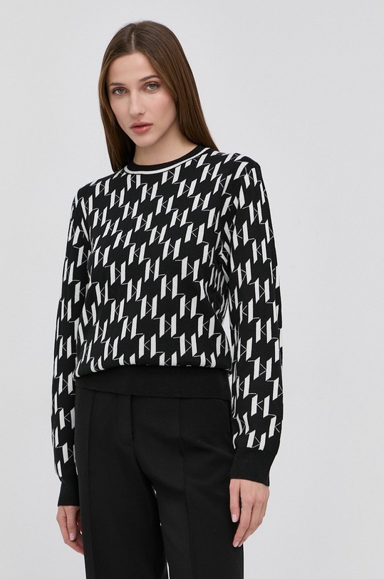 Karl Lagerfeld Sweter z domieszką wełny 216W2006 okrągły czarny 216W2006
