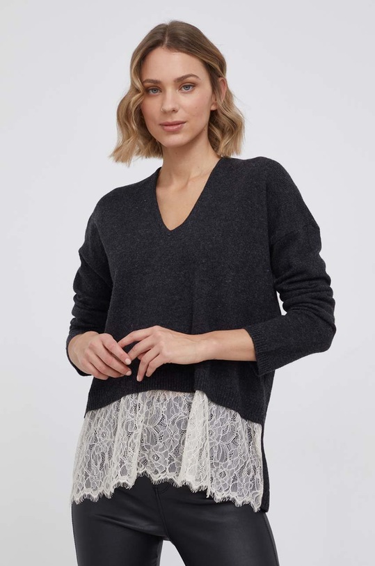 Vlnený sveter Sisley vlna sivá 19AJM4219.508