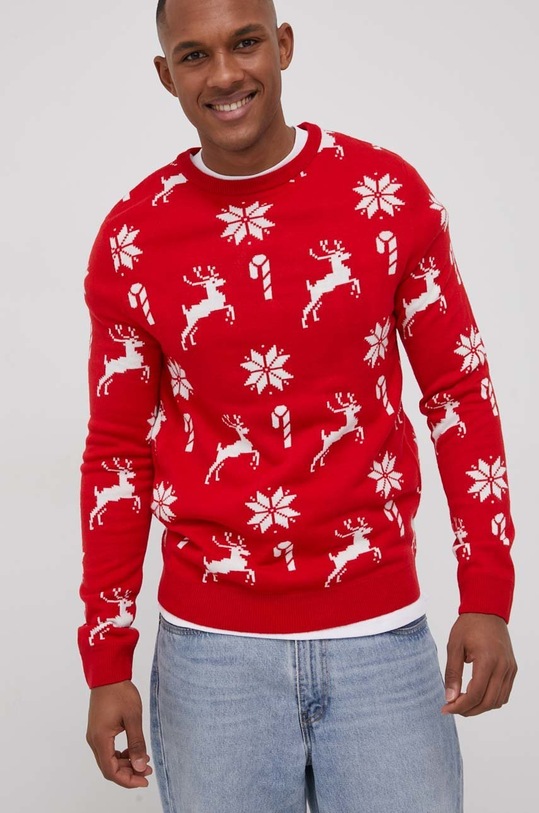 Svetr Produkt by Jack & Jones kulatý červená 12198673.TangoRed