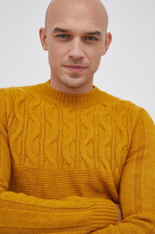 Sisley Sweter z domieszką wełny okrągły żółty 1255T1C77.902