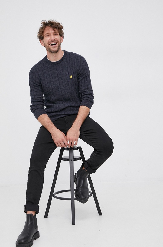 Lyle & Scott - Sweter z domieszką wełny okrągły granatowy KN732V.Z56