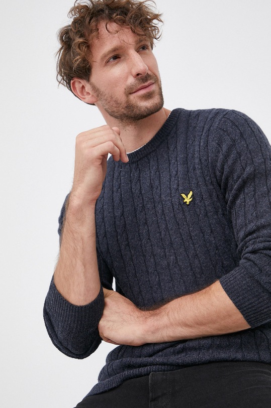 Lyle & Scott - Sweter z domieszką wełny granatowy KN732V.Z56