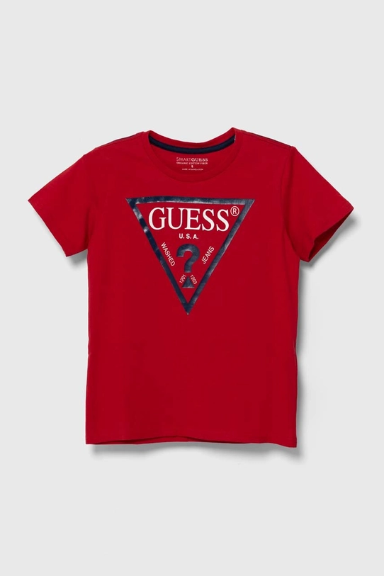 Guess T-shirt bawełniany dziecięcy nadruk czerwony L73I55.K8HM0