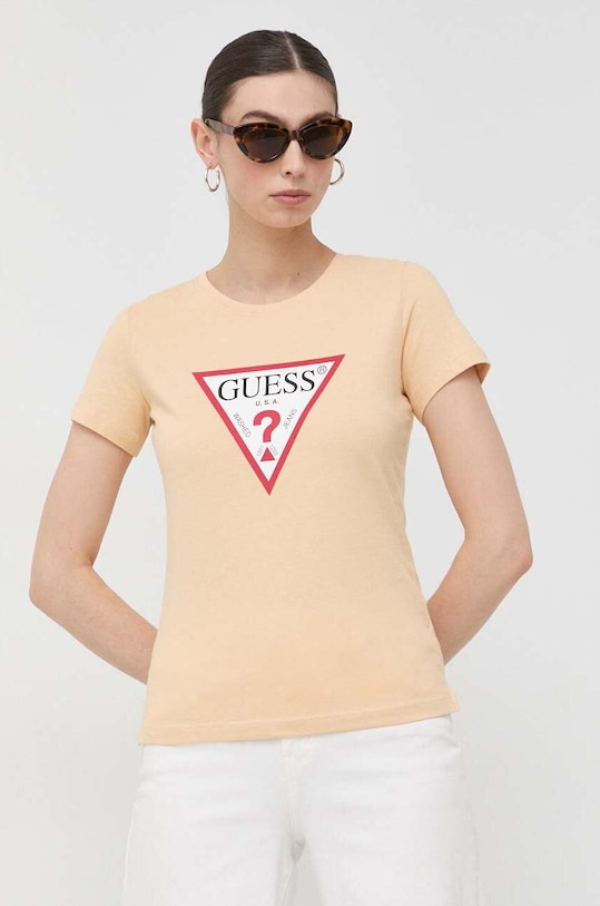 Guess tricou din bumbac print bej W1YI1B.I3Z11