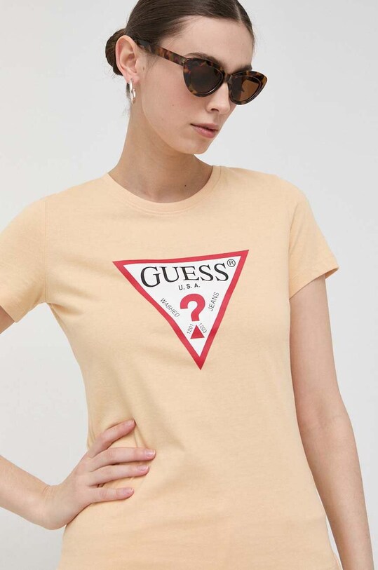 Бавовняна футболка Guess бежевий W1YI1B.I3Z11