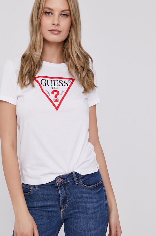 Guess T-shirt W1YI1B.I3Z11 nadruk biały W1YI1B.I3Z11