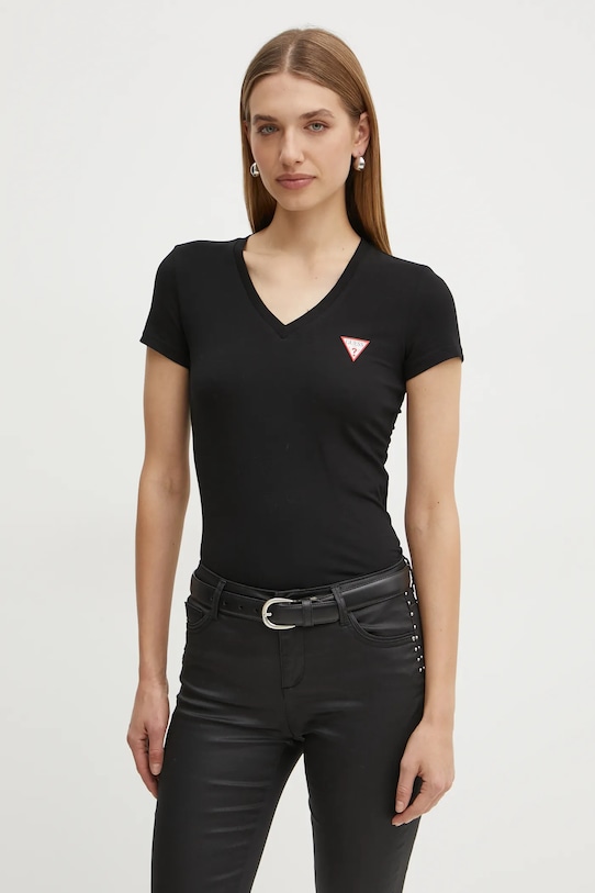 Tričko Guess s elastanom čierna W1YI1A.J1311