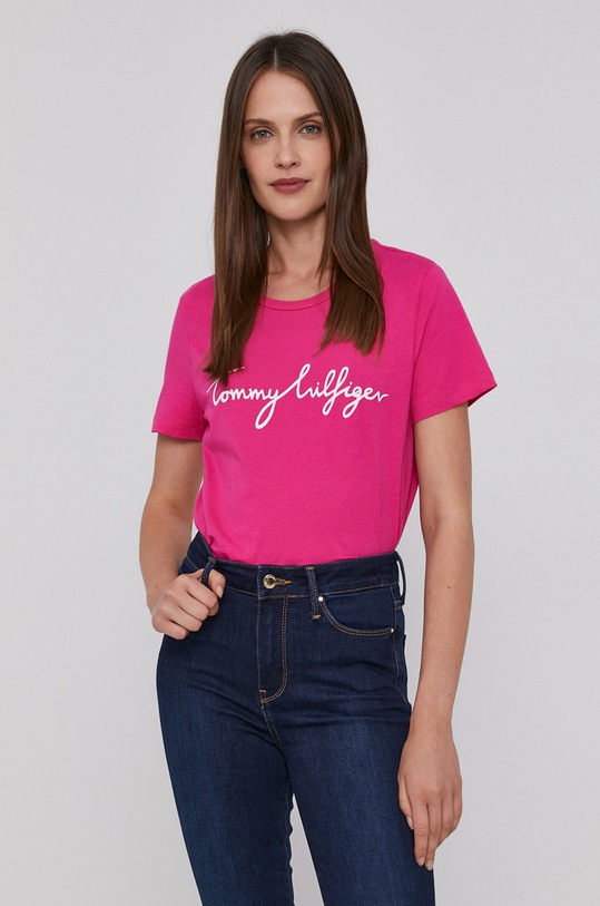 Tommy Hilfiger T-shirt bawełniany nadruk różowy WW0WW28682.4890