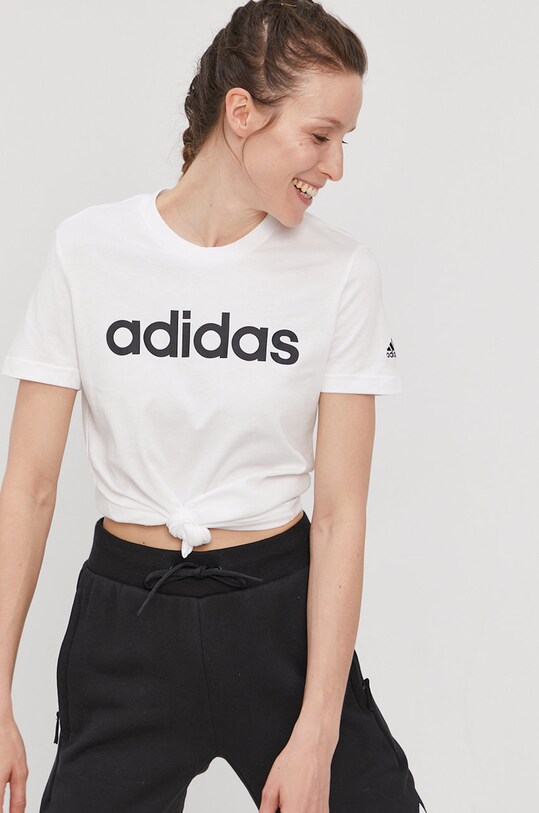 adidas T-shirt Essentials nadruk biały GL0768