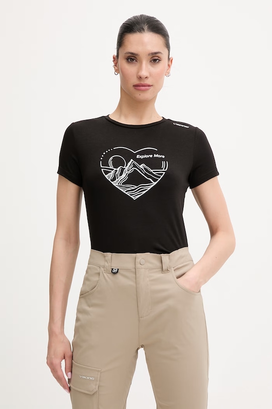 Viking Τ-shirt πεζοπορίας γυναικείο Lenta Bamboo μαύρο 500.22.5540