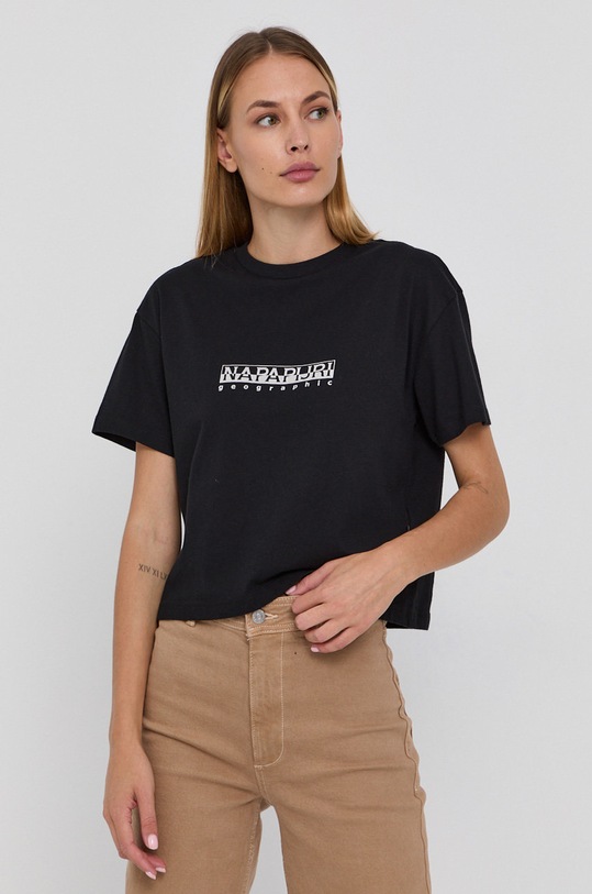 Napapijri T-shirt bawełniany nadruk czarny NP0A4FSO