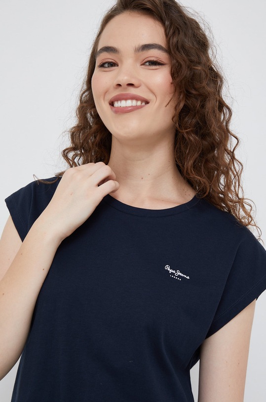 Bavlněné tričko Pepe Jeans Bloom kulatý námořnická modř PL504821.594