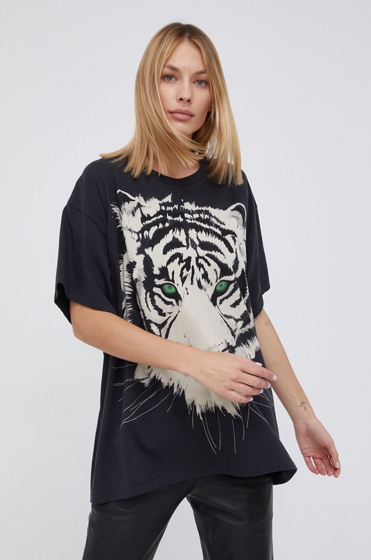 Wrangler T-shirt bawełniany nadruk czarny W7R3GFZ06