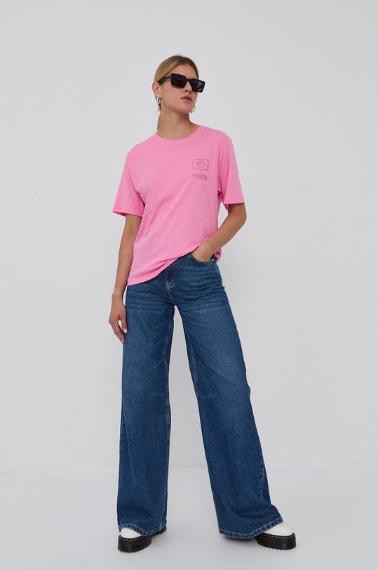 Chiara Ferragni Tricou din bumbac Glitter Eyelike 71CBHT13 roz AW21