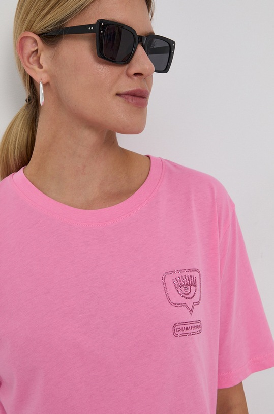 Chiara Ferragni Tricou din bumbac Glitter Eyelike roz 71CBHT13