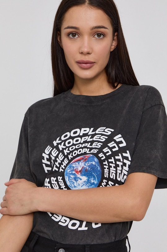 Bavlnené tričko The Kooples FTSC23006K sivá