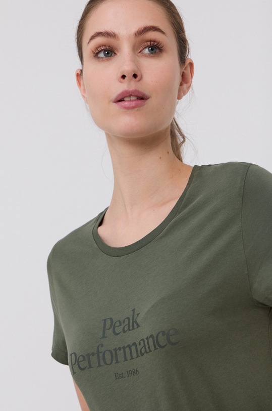 Peak Performance T-shirt bawełniany nadruk zielony G75661