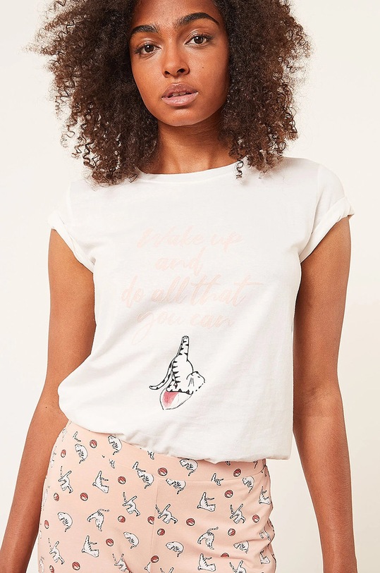 Etam T-shirt piżamowy nadruk beżowy 652838280