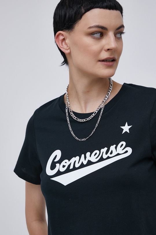 Bavlněné tričko Converse černá 10021940.A02.001