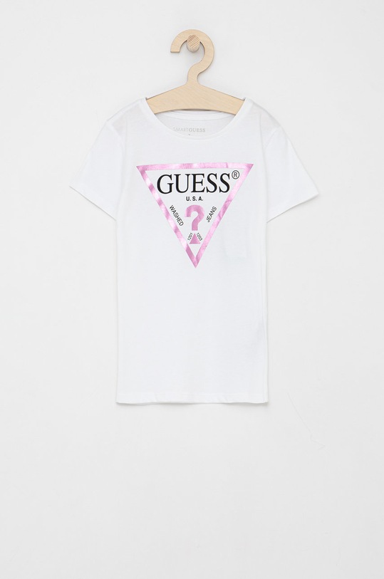 Guess T-shirt bawełniany dziecięcy nadruk biały J73I56.K8HM0