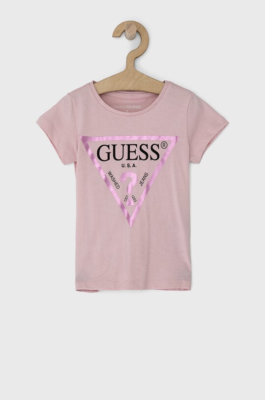 Παιδικό βαμβακερό μπλουζάκι Guess στάμπα ροζ K73I56.K8HM0