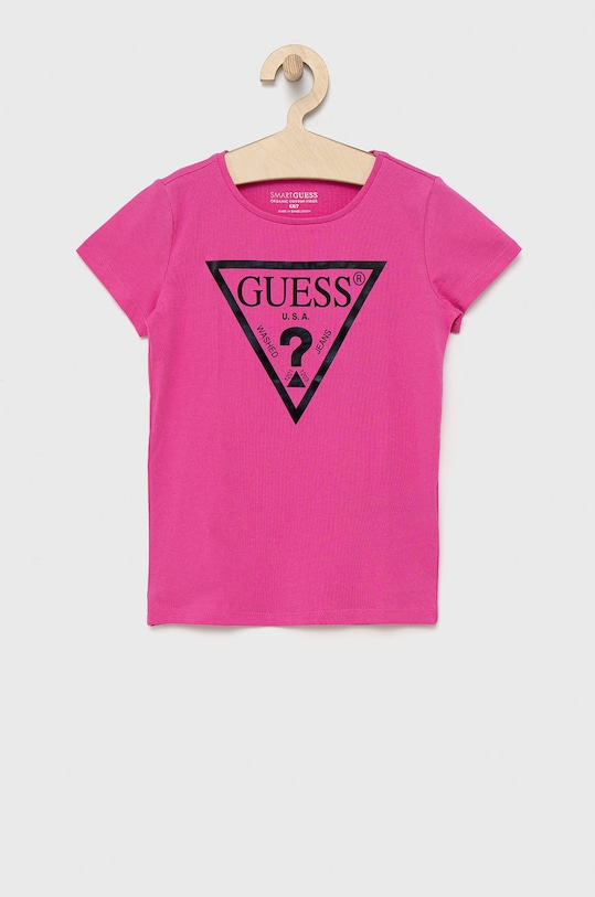 Guess - T-shirt bawełniany dziecięcy nadruk różowy K73I56.K8HM0