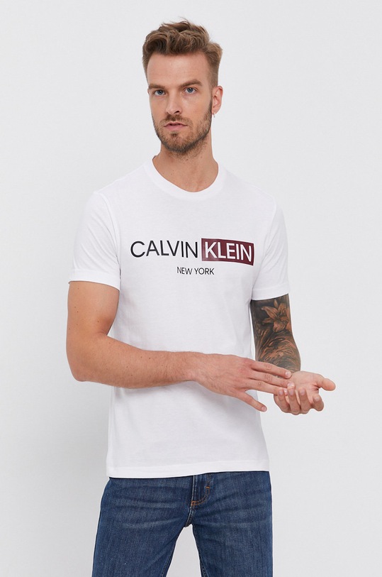 Bavlnené tričko Calvin Klein potlač biela K10K107256.4890