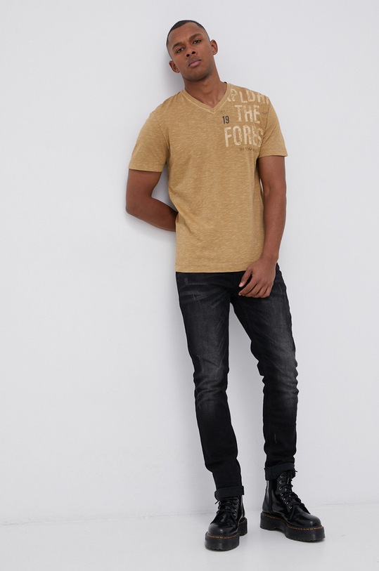 Bavlněné tričko Tom Tailor regular béžová 1027462.10942