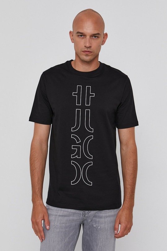 HUGO T-shirt 50458197 nadruk czarny 50458197