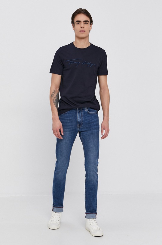 Bavlnené tričko Tommy Hilfiger MW0MW18729.4890 tmavomodrá AW21