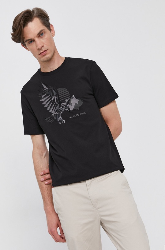 Bavlnené tričko Armani Exchange potlač čierna 6KZTBD.ZJ5TZ