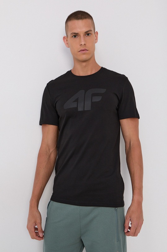 4F Tricou din bumbac print negru NOSH4.TSM353