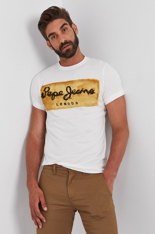 Pepe Jeans T-shirt bawełniany Charing nadruk biały PM503215.803