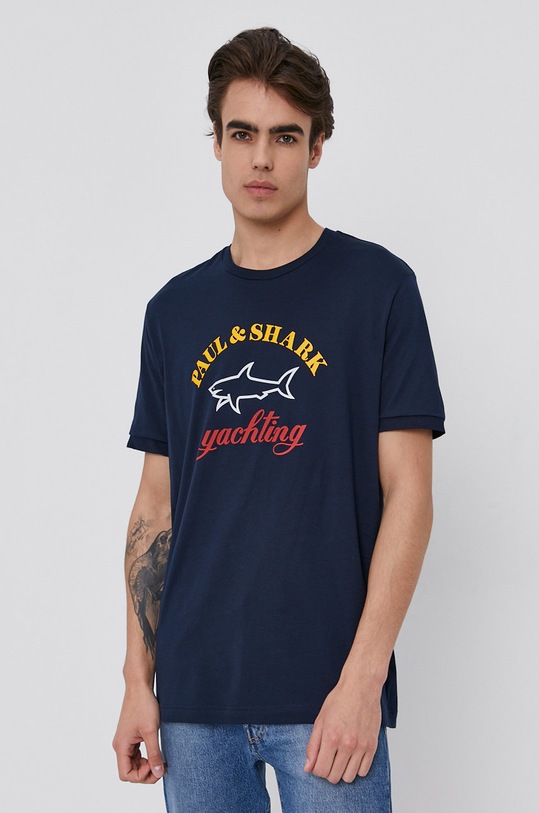 Paul&Shark T-shirt bawełniany nadruk granatowy C0P1006