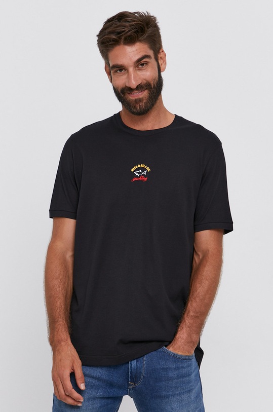 Paul&Shark T-shirt bawełniany nadruk czarny C0P1096