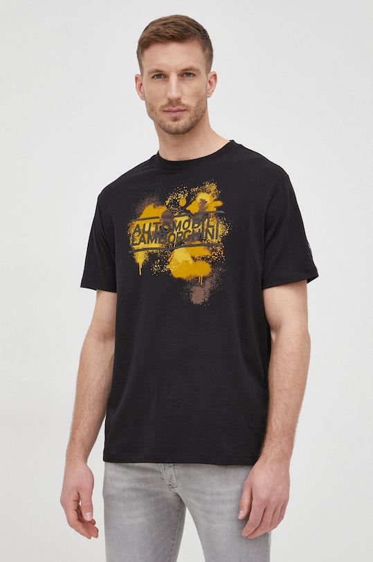 Lamborghini T-shirt bawełniany nadruk pomarańczowy 71XBH024