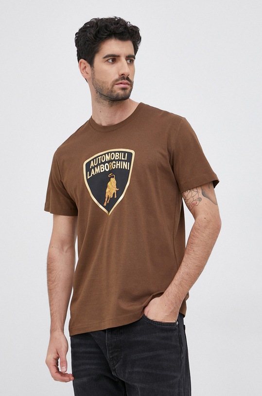 Lamborghini T-shirt bawełniany brązowy 71XBH004