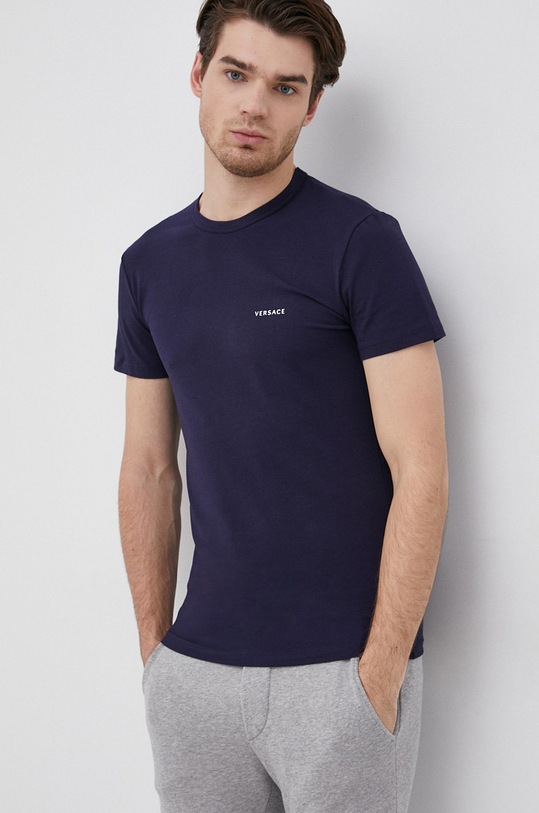 Versace T-shirt z elastanem granatowy AUU04023
