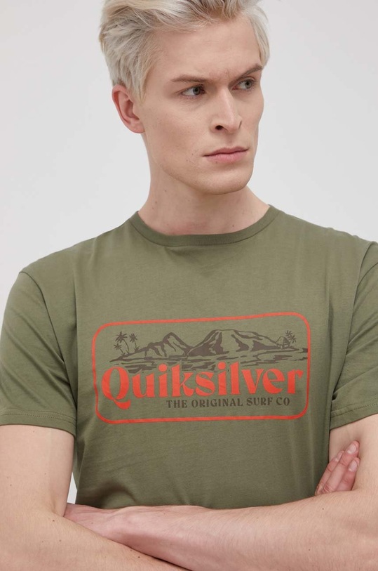 Bavlněné tričko Quiksilver kulatý zelená EQYZT06640