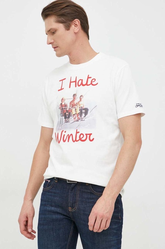 Bavlněné tričko MC2 Saint Barth kulatý bílá ARN0001