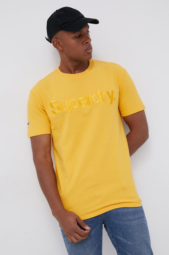 Superdry T-shirt bawełniany aplikacja żółty M1011213A.RUA