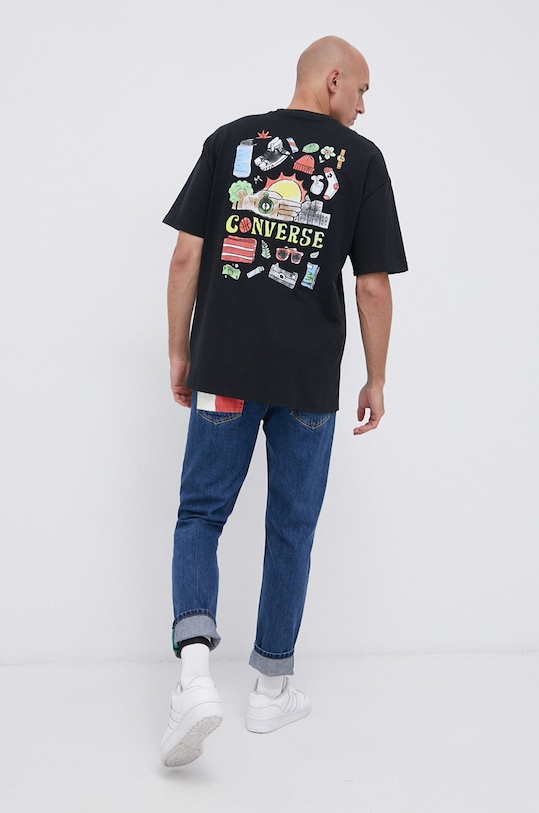 Bavlněné tričko Converse kulatý černá 10022038.A04