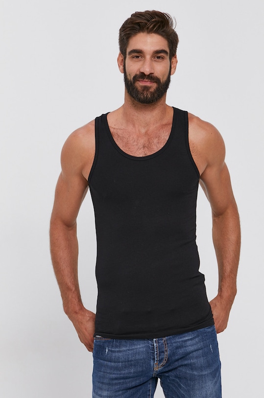 United Colors of Benetton t-shirt elasztánnal fekete 3OP82H257.100