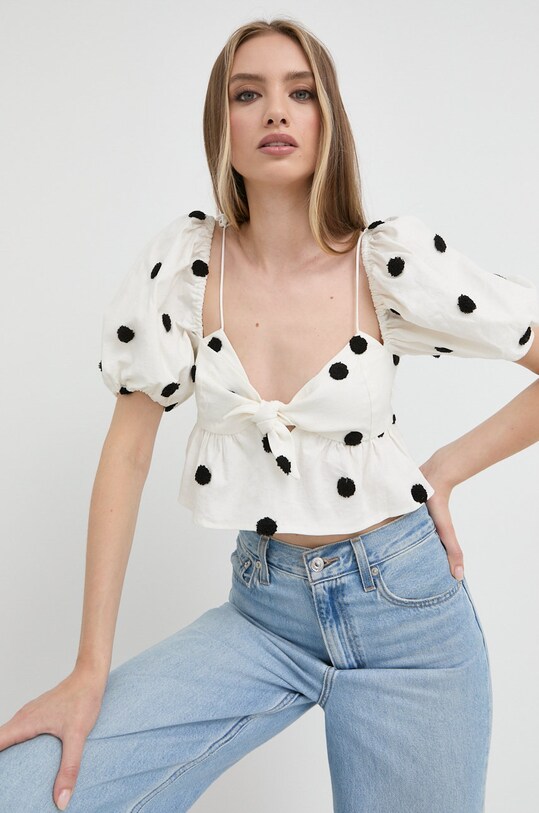 For Love & Lemons bluza din in imprimeu bej CT1862.SU22